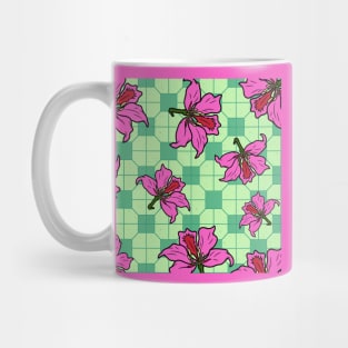 Bauhinia Flower with Pale Green Tile Floor Pattern - Summer Flower Pattern Mug